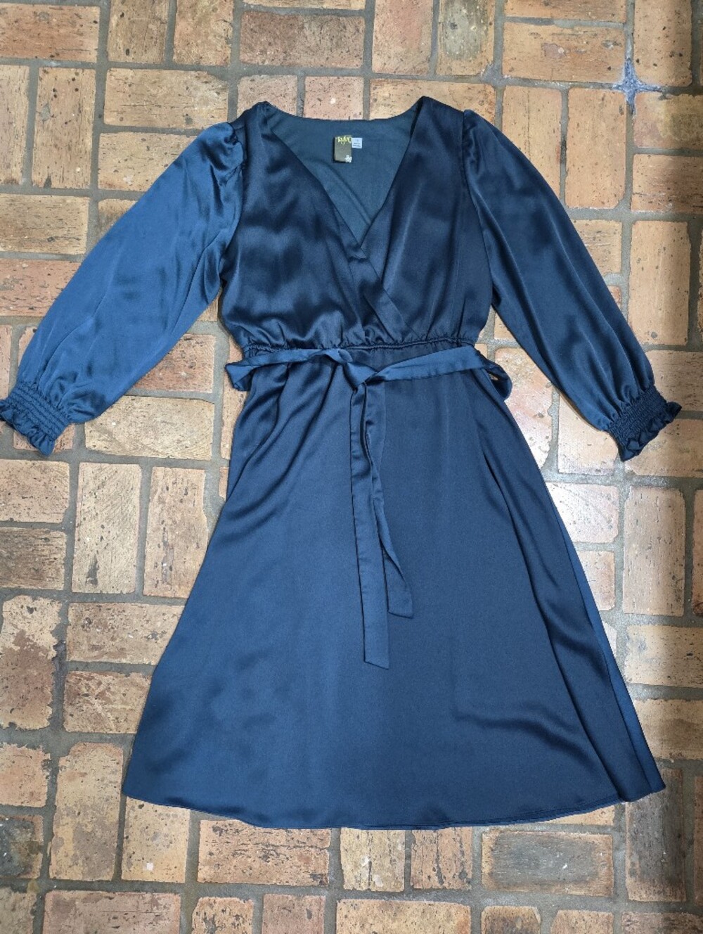 Taylor Navy Satin Wrap Chemise with Tie Waist